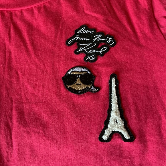 NWT KARL LAGERFELD Raspberry Embroidered Logo Design Woman T-Shirt Size US L - Picture 7 of 10